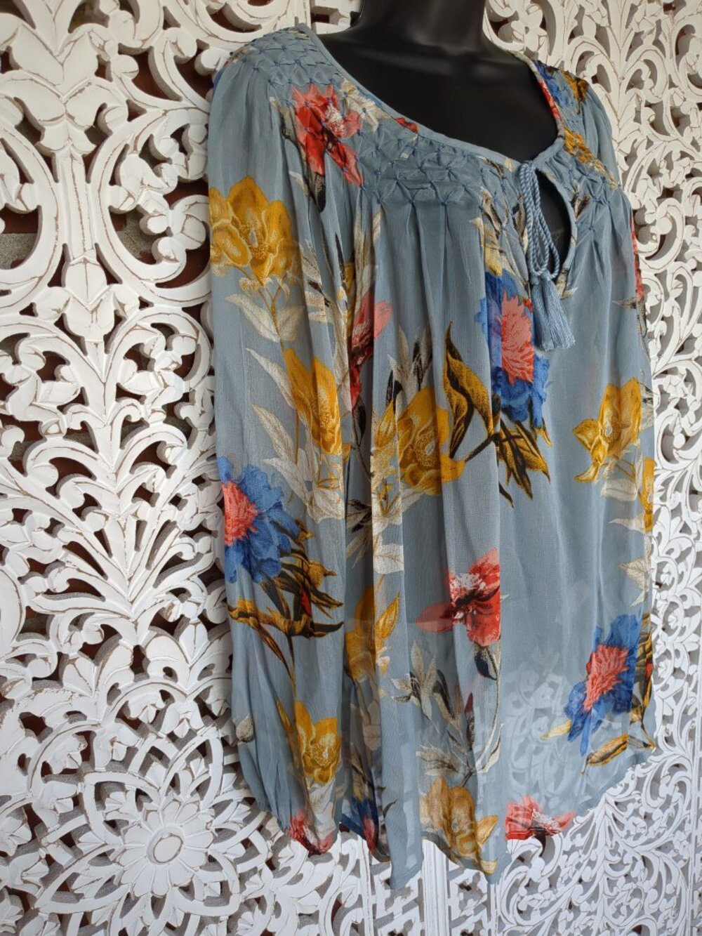 L Lucky Brand Long Sleeved Sheer Floral Tunic Top - Picture 4 of 13